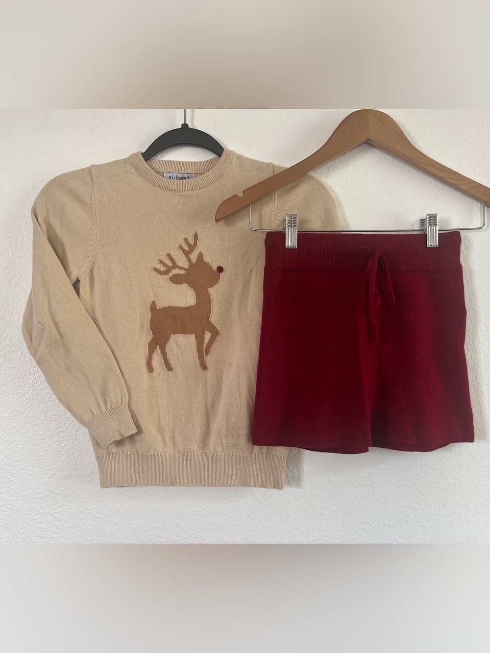Girlhood Reindeer Sweater and Crimson Sweater Skirt